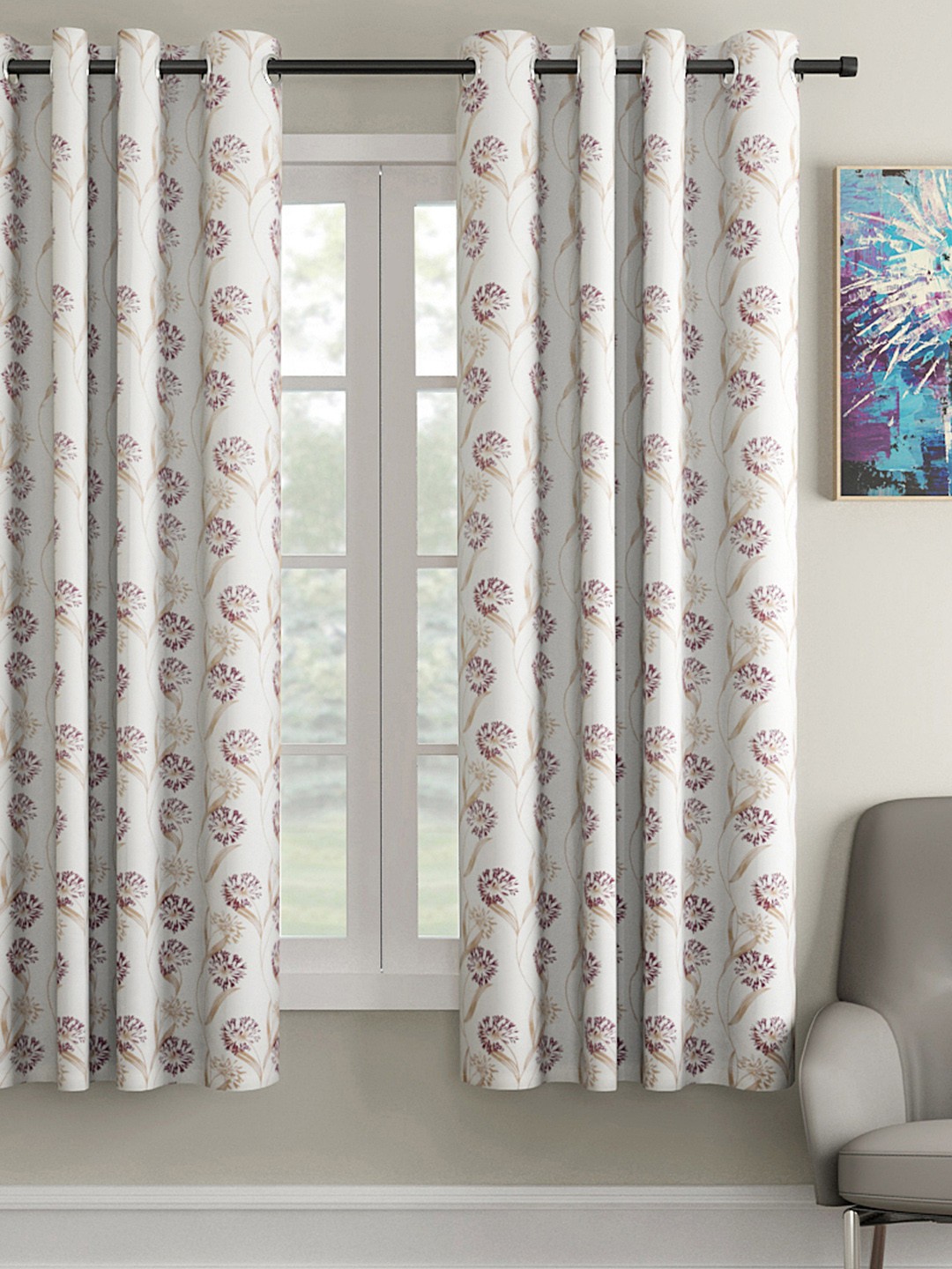 Soumya Purple & Off-White Single Window Curtain