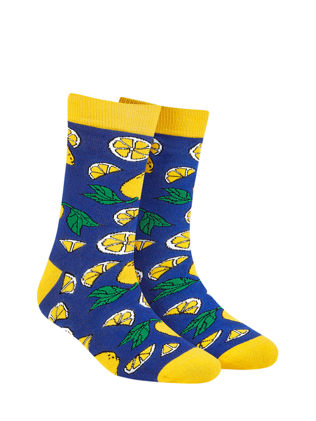 Dynamocks Unisex Blue & Yellow Patterned Calf-Length Socks