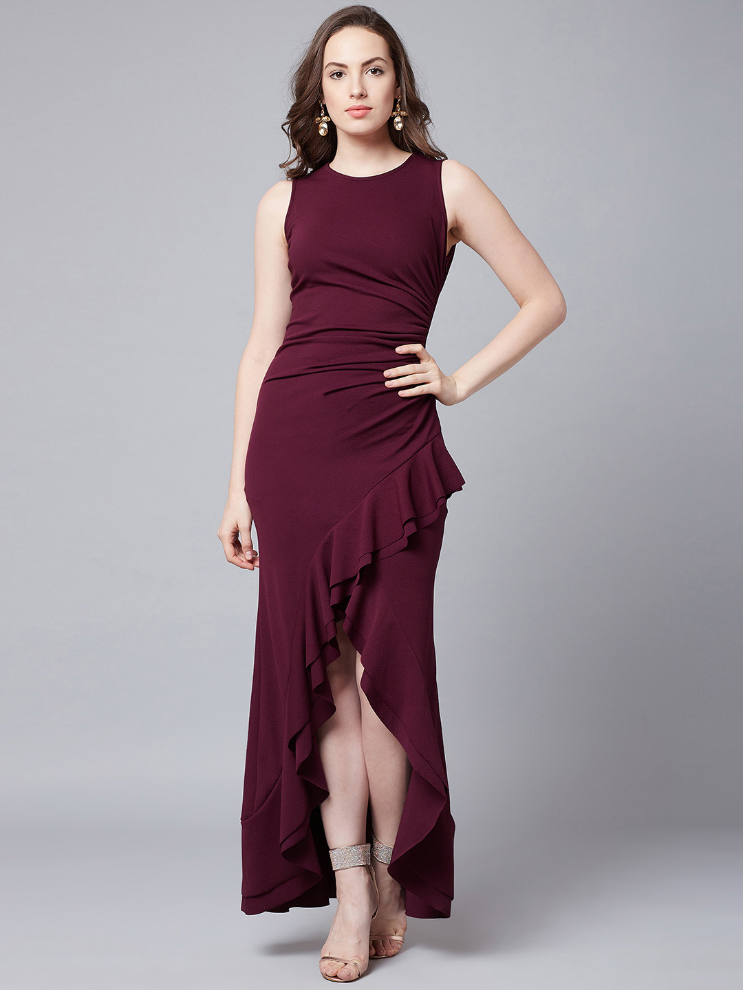 Athena Maroon Cotton Maxi Dress