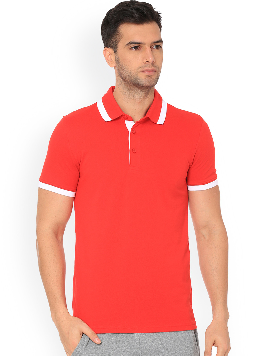 Puma Men Red Men s ESS Pique Tipping Polo Solid Polo Collar T-shirt