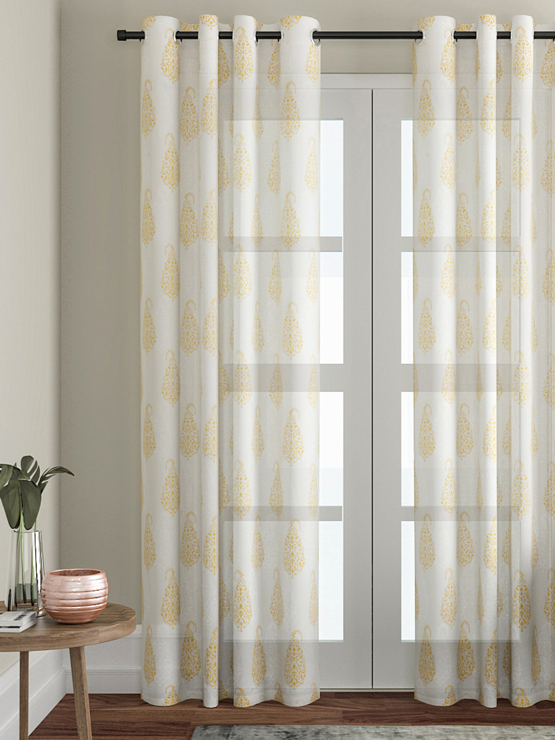 Soumya Yellow & Off-White Long Door Curtain