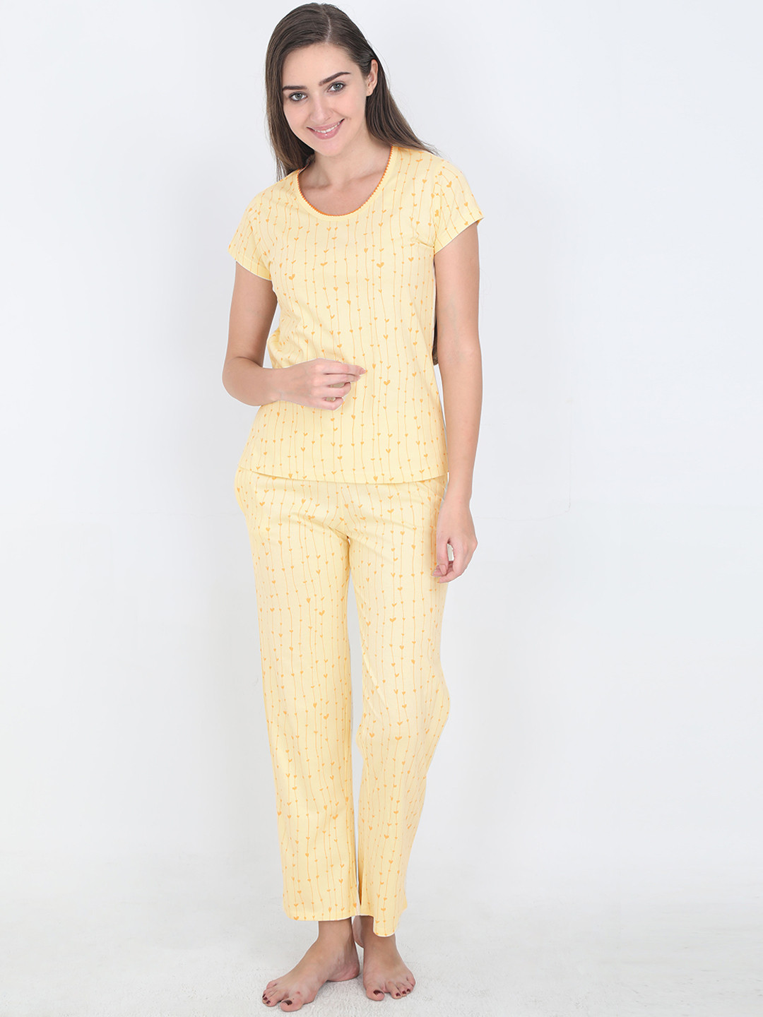 Femmora Women Yellow Printed Night suit