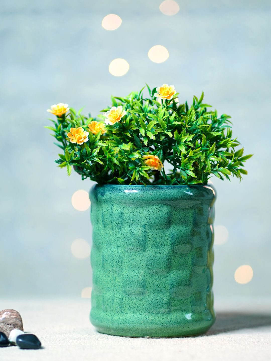 Unravel India Blue Ceramic Cylindrical Table-Top Planter