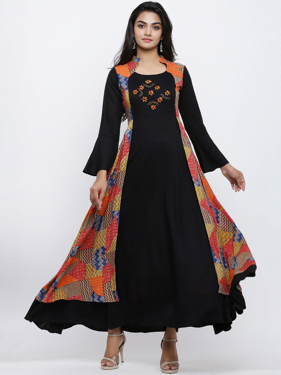 YASH GALLERY Women Black Printed A-Line Kurta