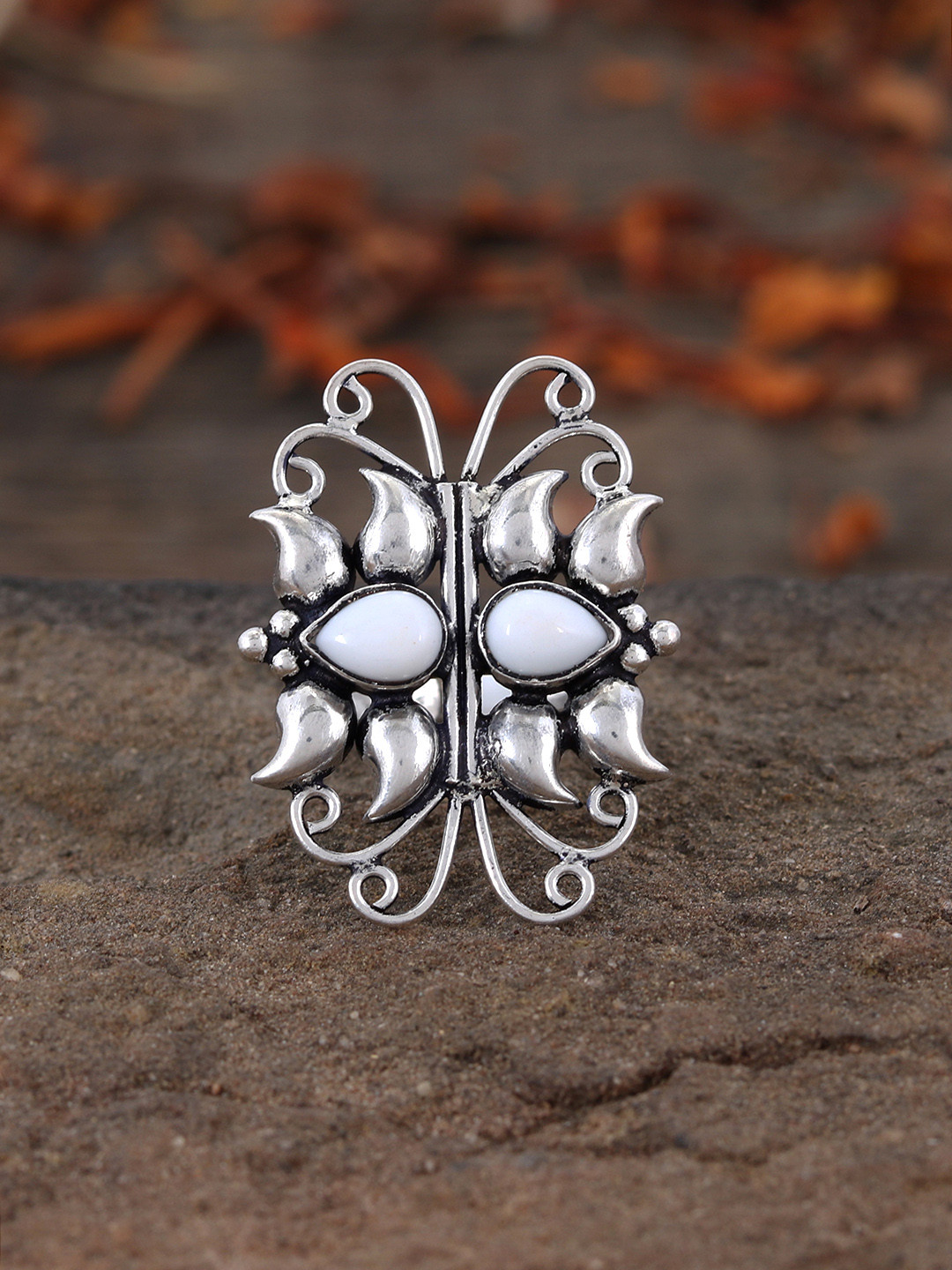 Silvermerc Designs Women Sterling Silver Oxidised Finger Ring
