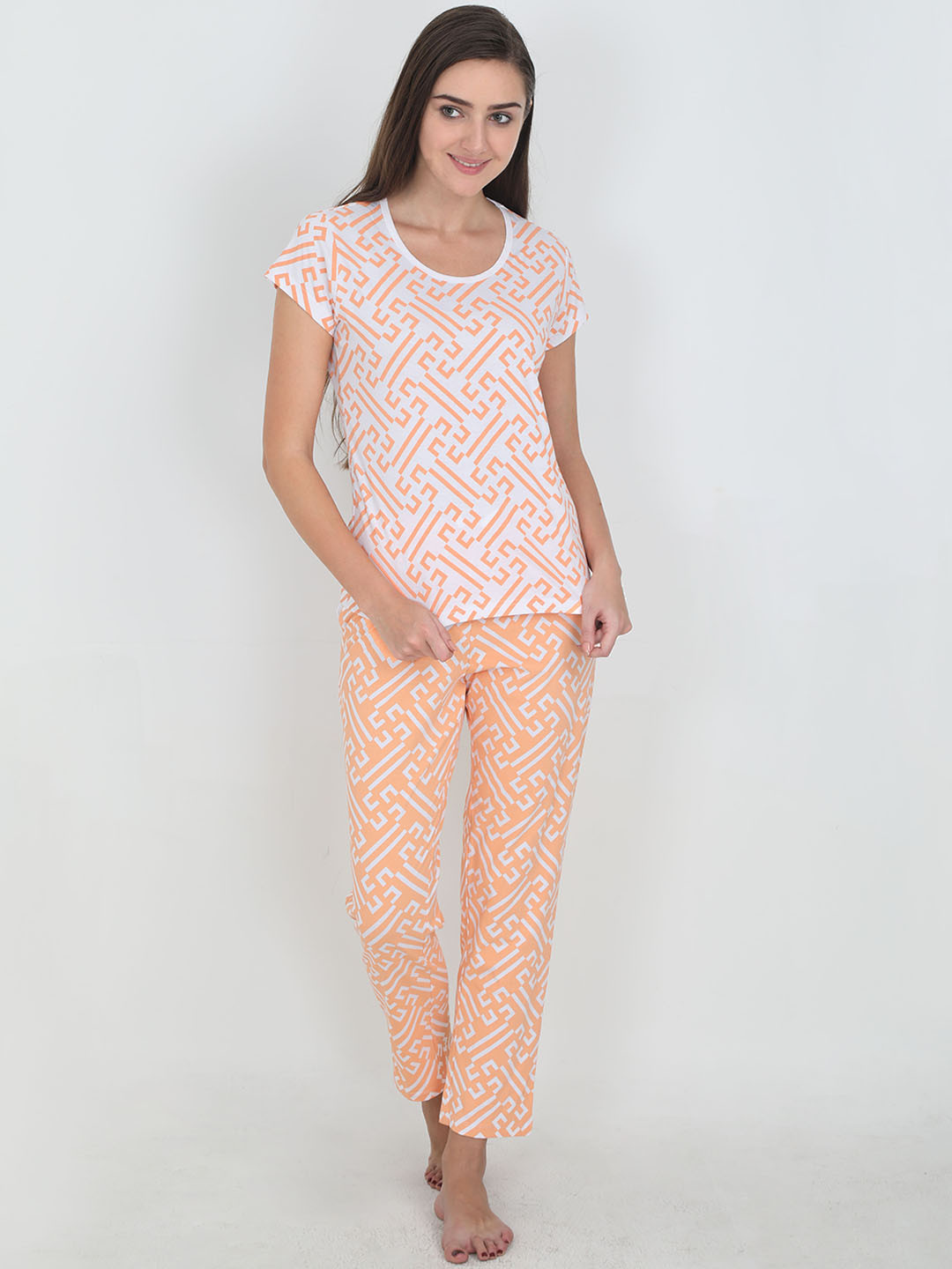 Femmora Women Peach-Coloured Printed Night suit 125701