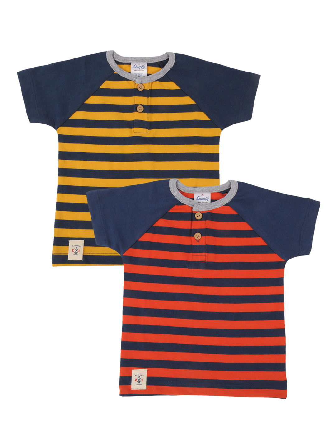 Simply Boys Pack of 2 Striped Round Neck Pure Cotton T-shirts