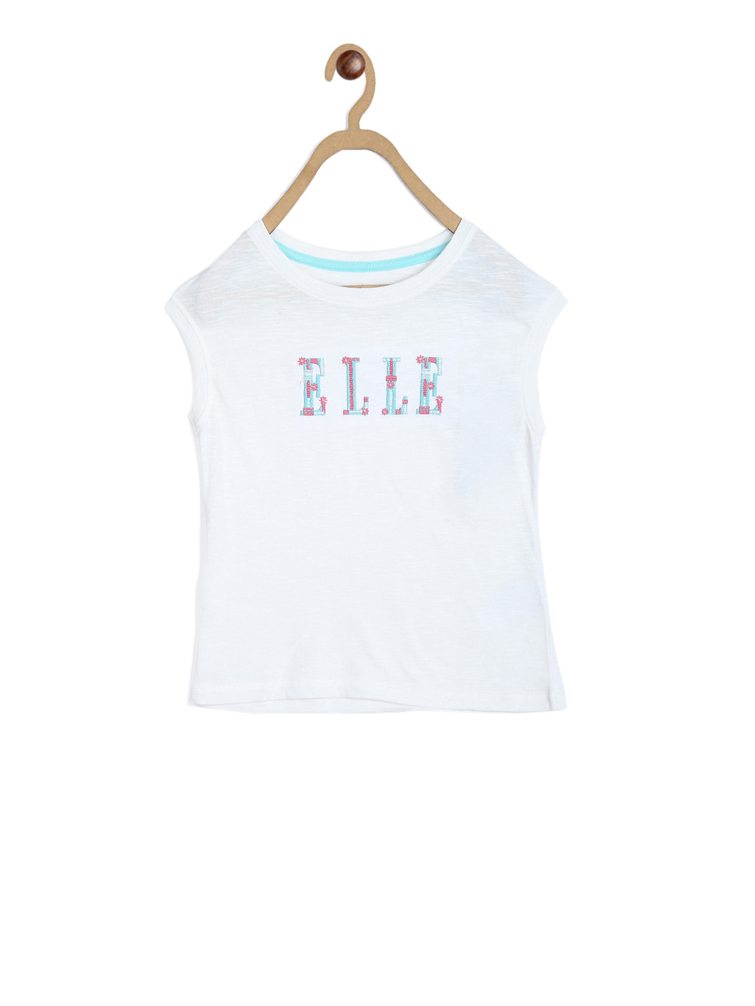 ELLE Girls Off-White Printed Round Neck T-shirt