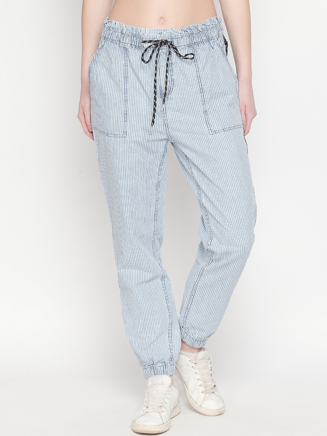 blue and white striped joggers