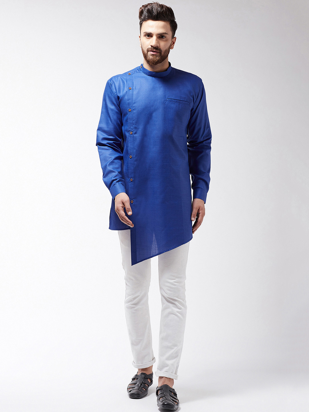 SOJANYA Men Blue Solid Asymmetric Kurta
