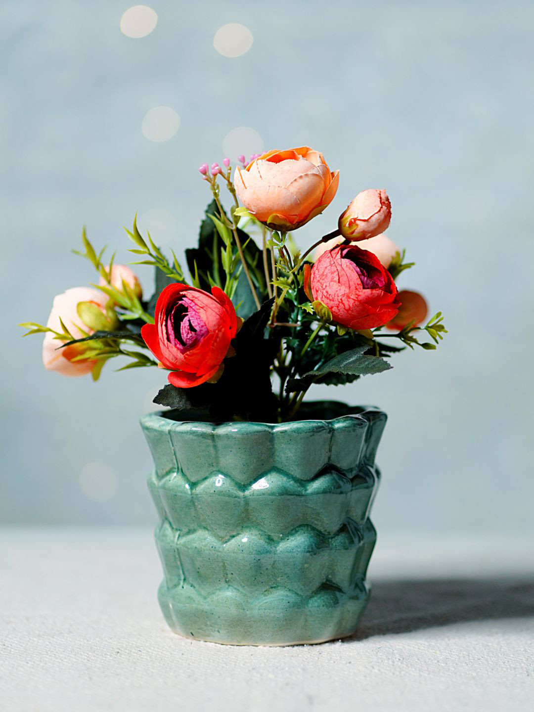 Unravel India Green Ceramic Bucket Table-Top Planter