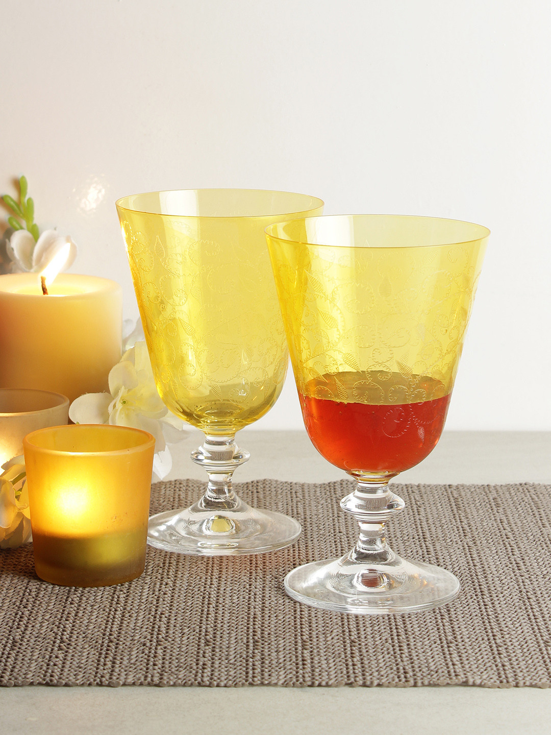 Bohemia Crystal Set of 6 Yellow Bella Engraved Lead Free Glasses - 350 ml