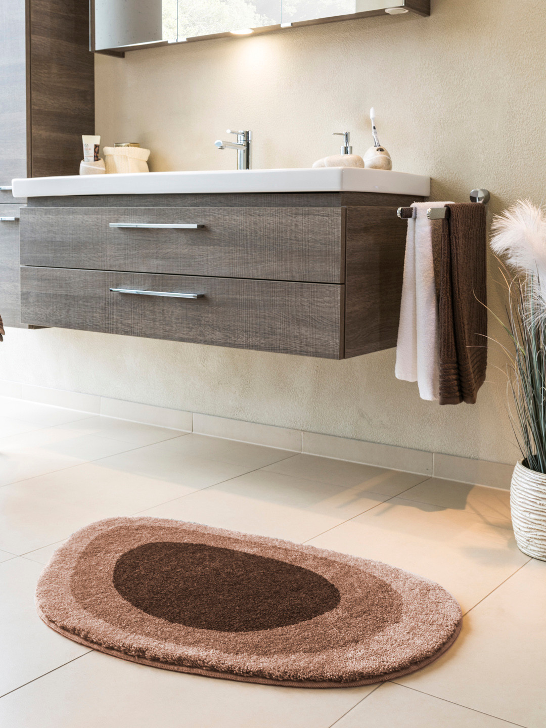 OBSESSIONS Brown Colourblocked Poly Acrylic Bathmat