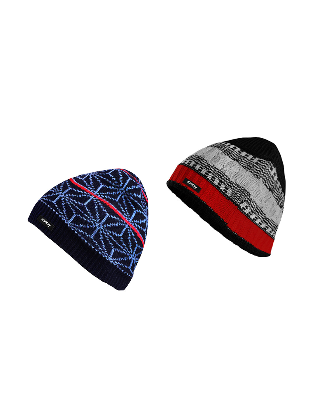 Knotyy Men Pack of 2 Self Design Beanie