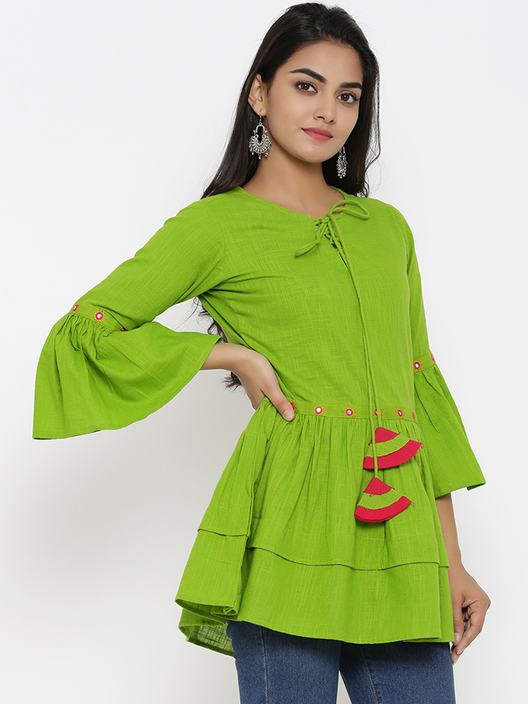 YASH GALLERY Women Green Solid Peplum Top