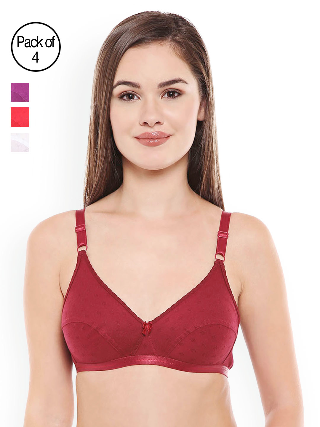 Bodycare Assorted Solid Pack of 4 Non-Wired Non Padded Everyday Bra E1507DPUMHREW