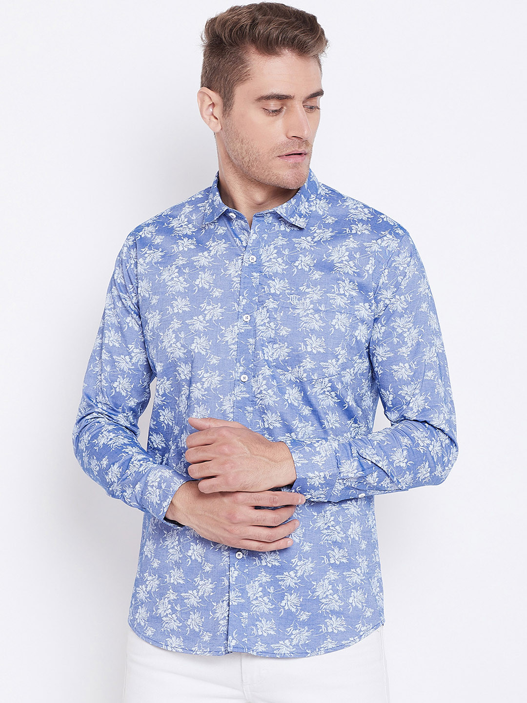 Duke Men Blue & White Regular Fit Printed Casual Shirt