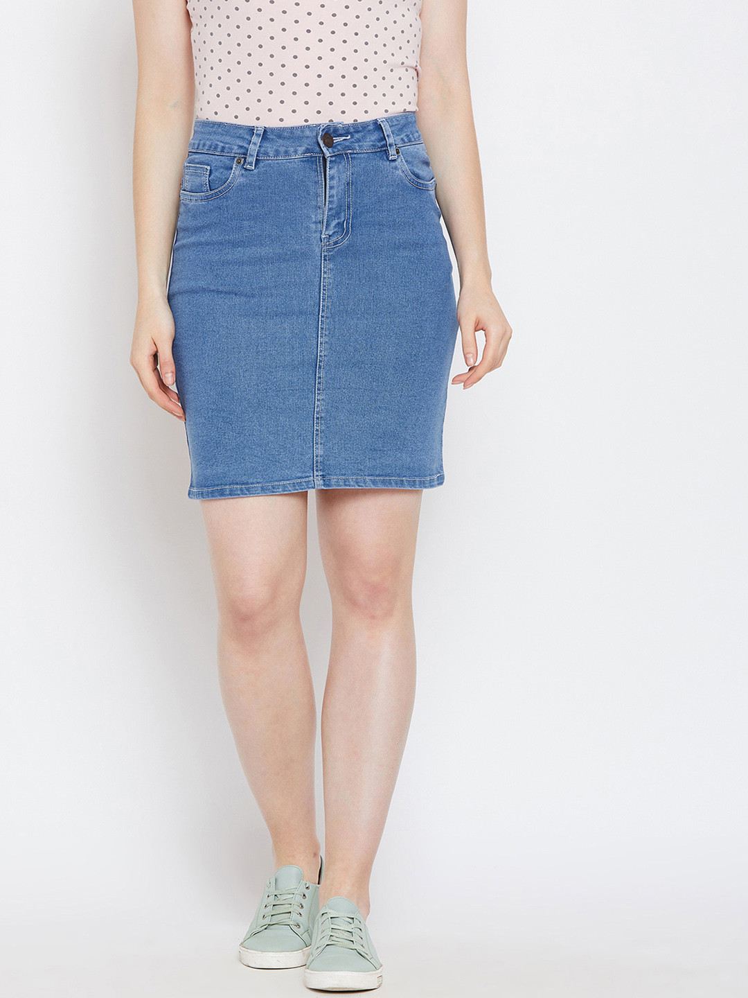 CHROME & CORAL Women Blue Mini Denim A-Line Skirt