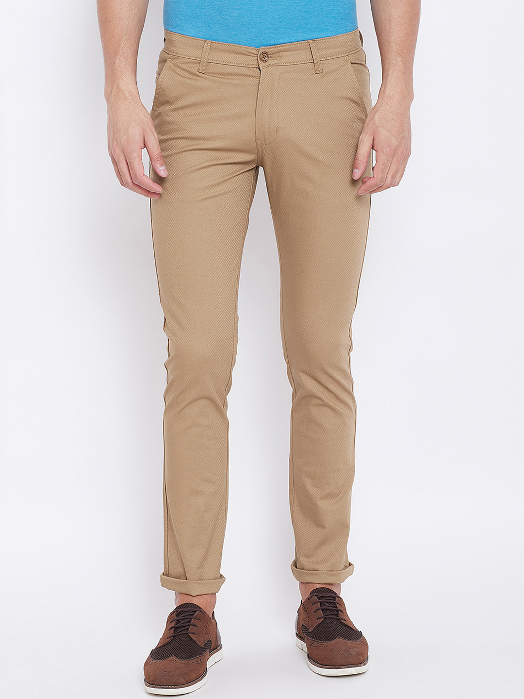 Duke Men Brown Regular Fit Self Design Regular Trousers