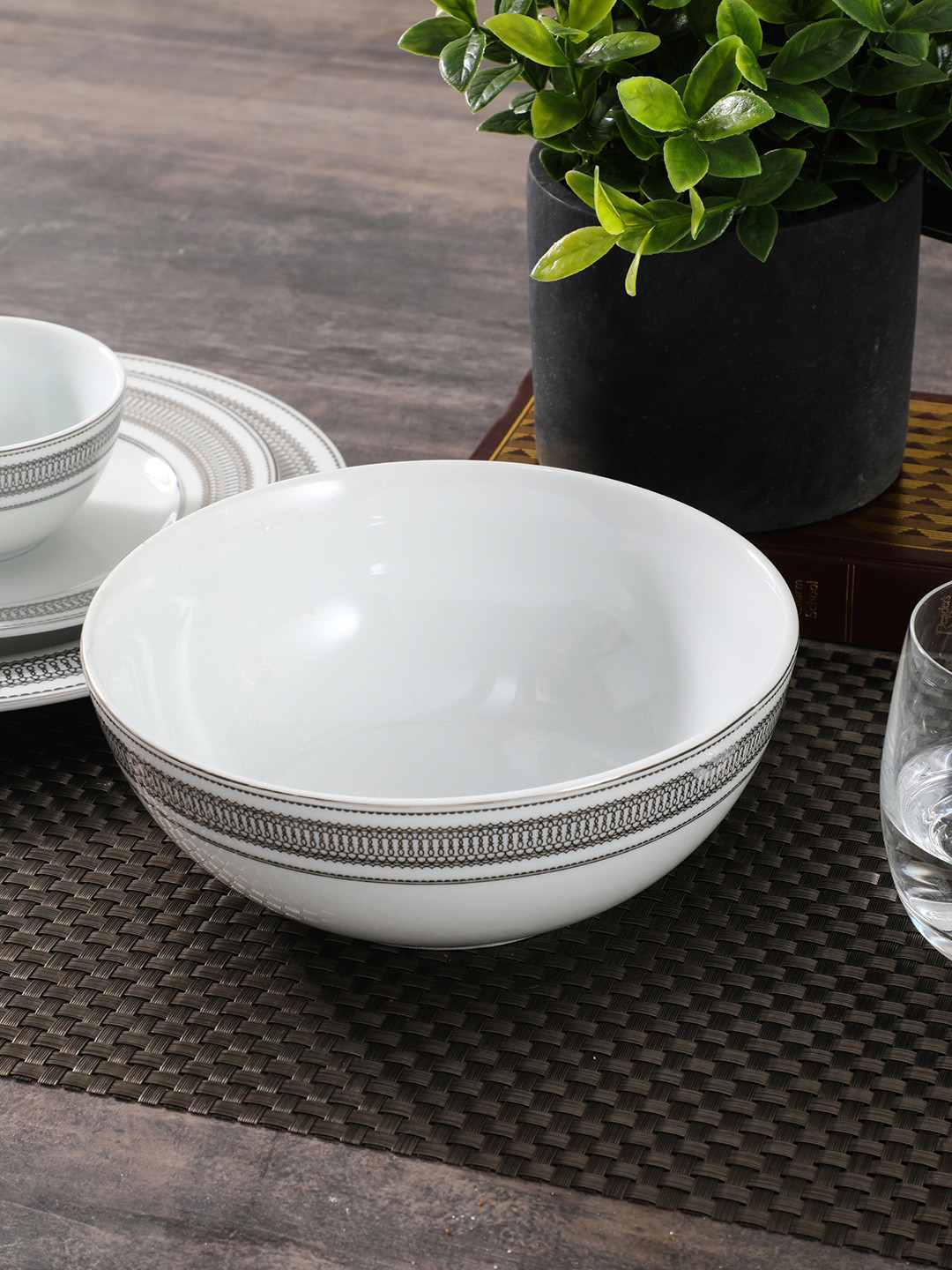 Pure Home and Living White Printed Porcelain Bowl