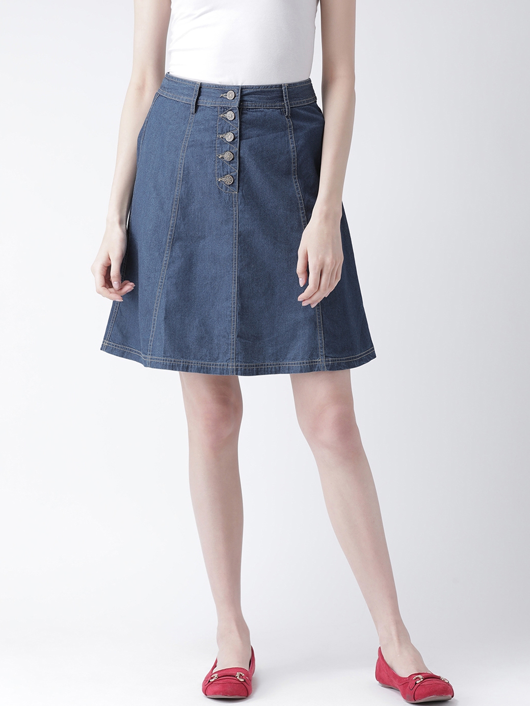 Buy Latin Quarters Women Blue Solid Denim A Line Skirt Skirts
