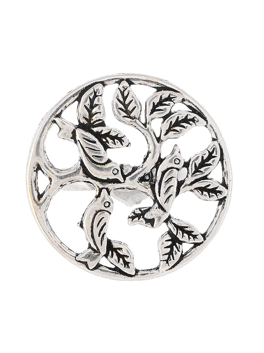 Silvermerc Designs Women Oxidised German Silver Finger Ring With Silver Plating