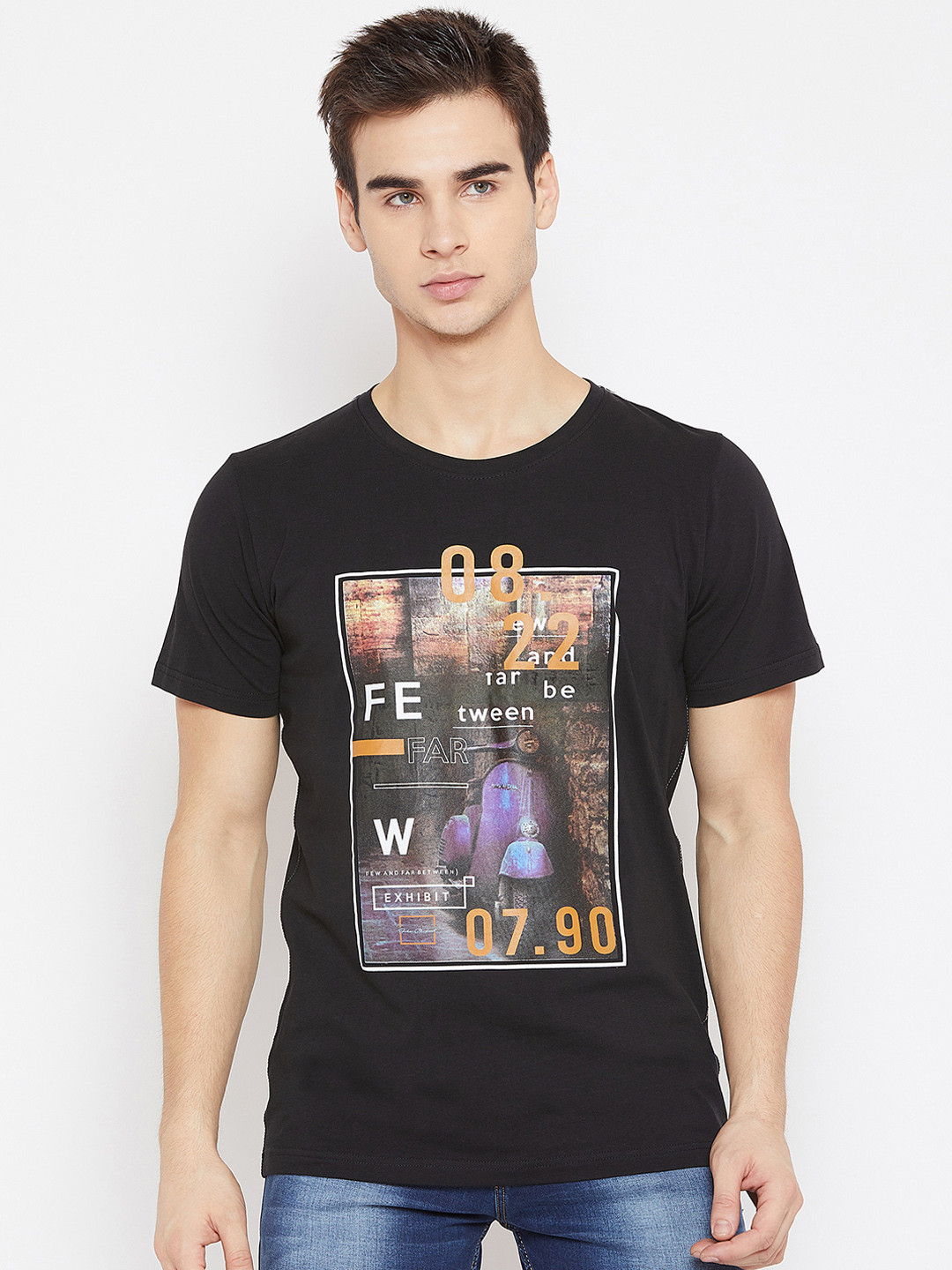 Duke Men Black Printed Round Neck T-shirt