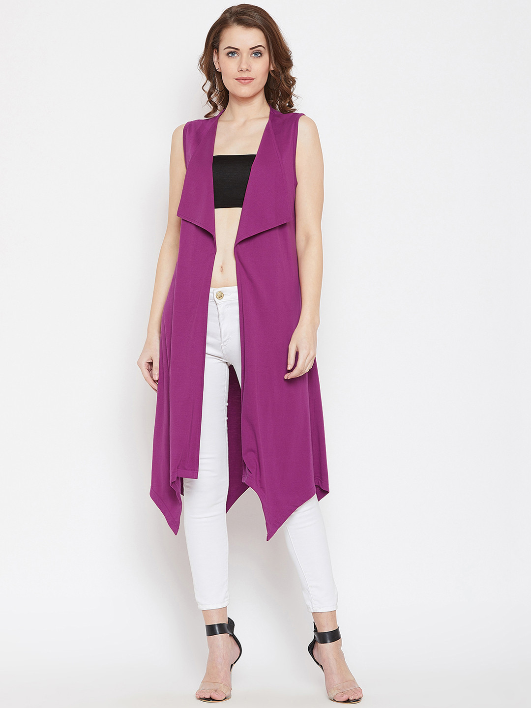 Hypernation Women Purple Solid Open Front Shrug