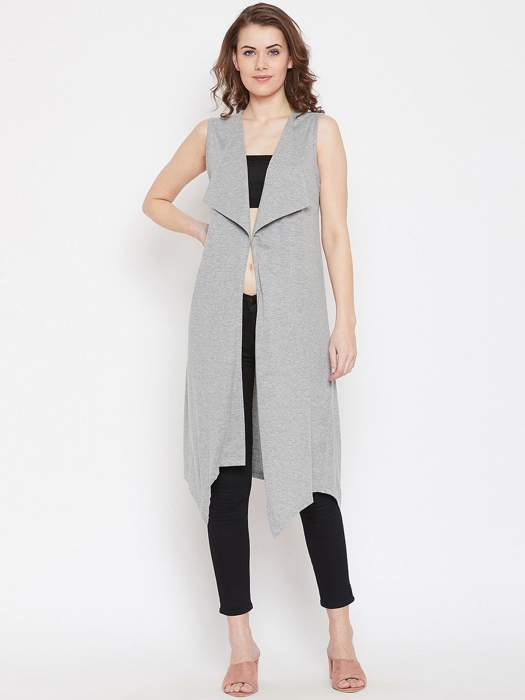Hypernation Women Grey Solid Open Front Shrug
