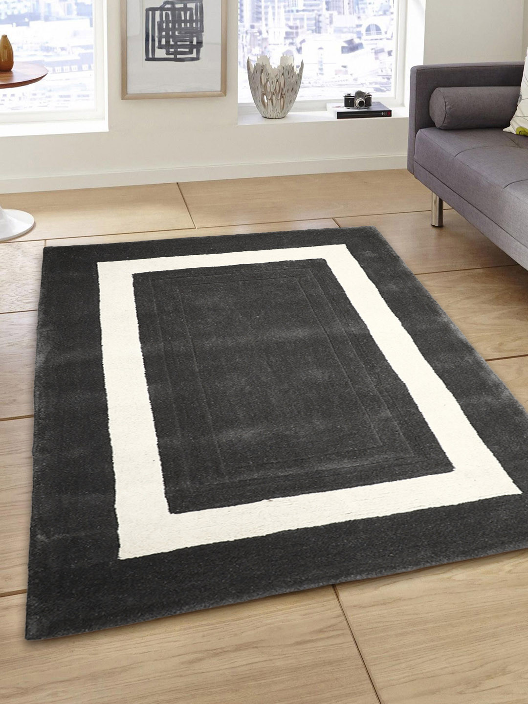 PRESTO Grey & Whiite Printed Woolen Carpet