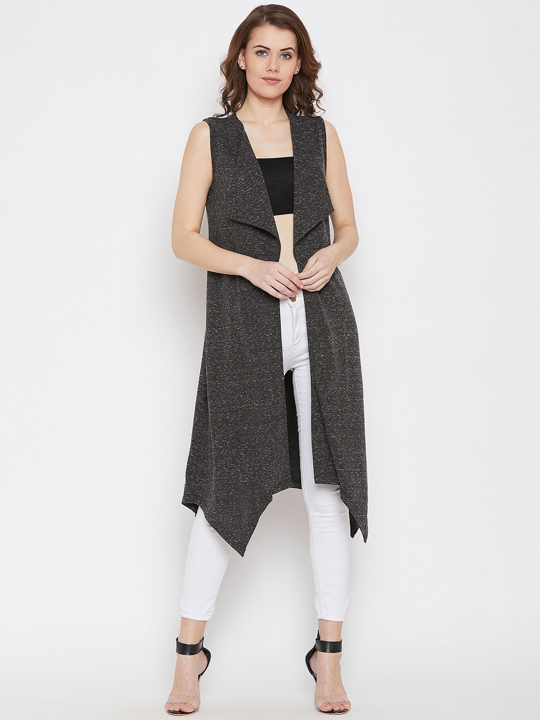 Hypernation Women Black Solid Open Front Shrug