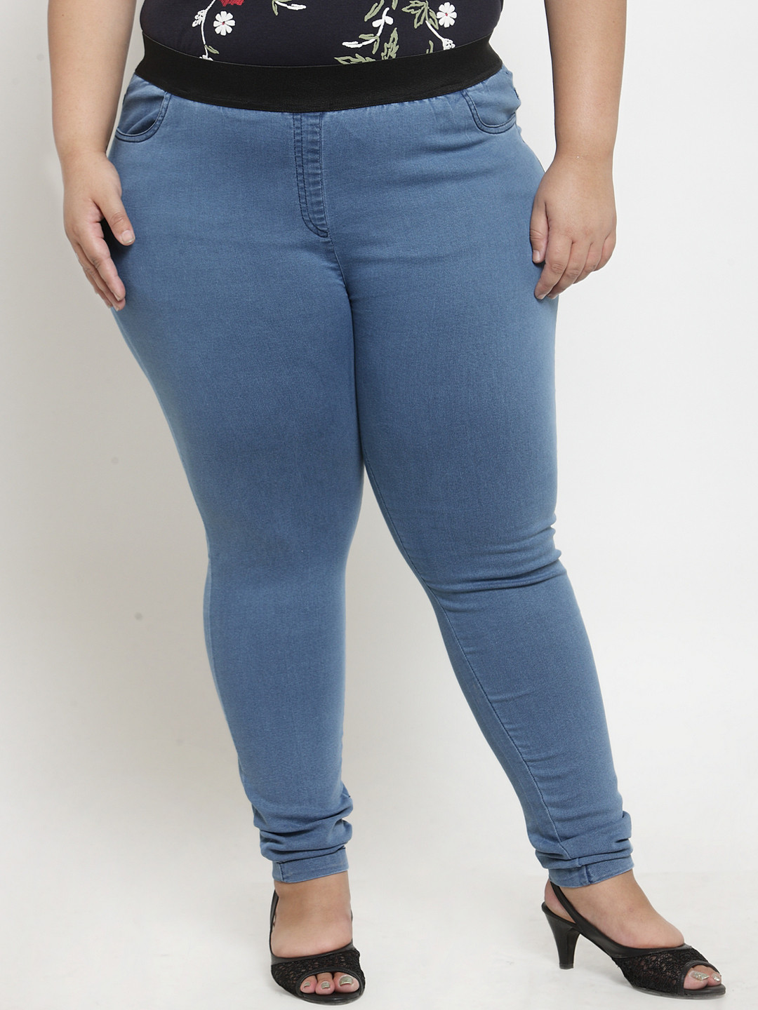 plusS Women Blue Solid Regular-Fit Jeggings