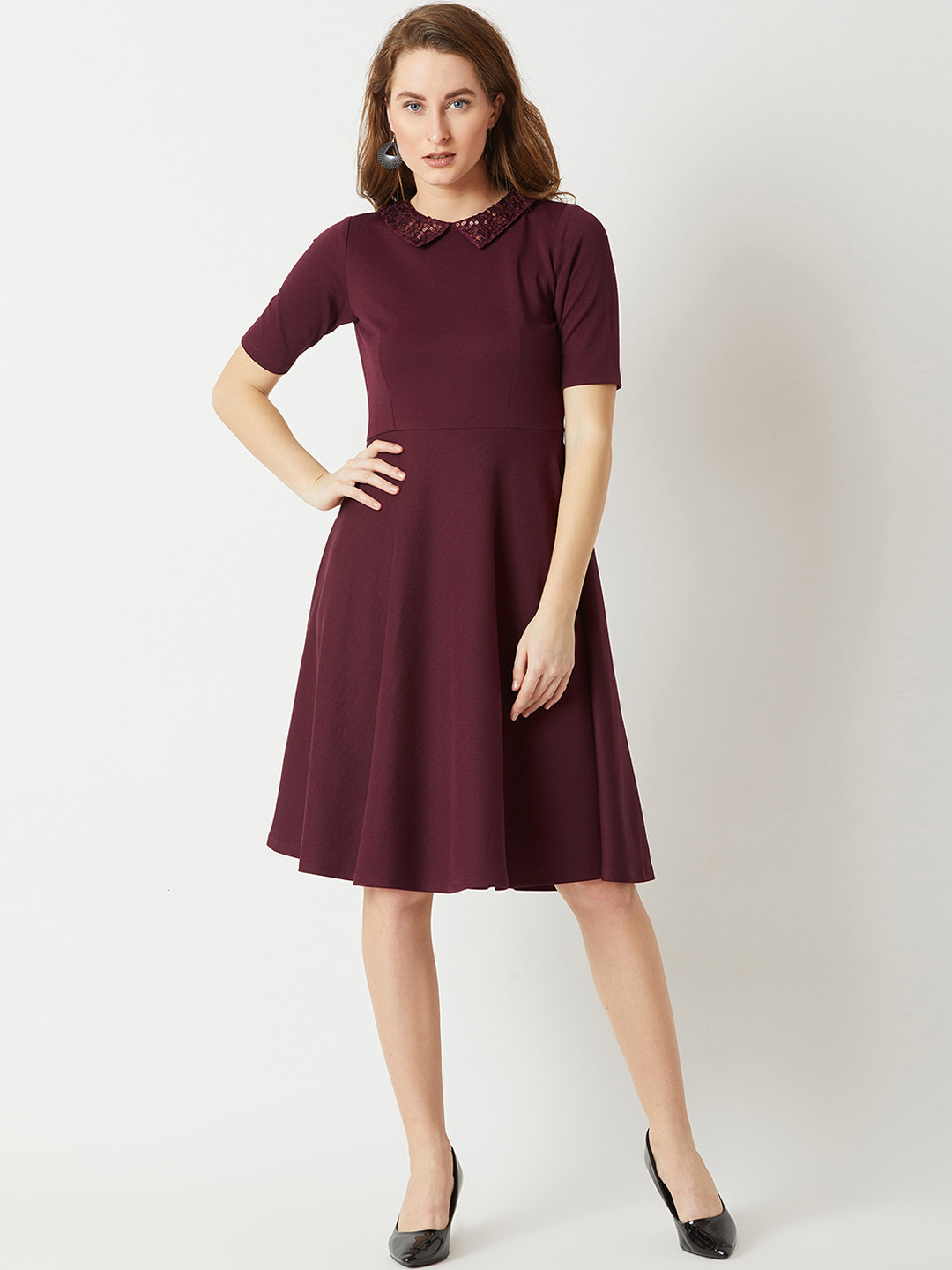 Miss Chase Maroon Shirt Dress