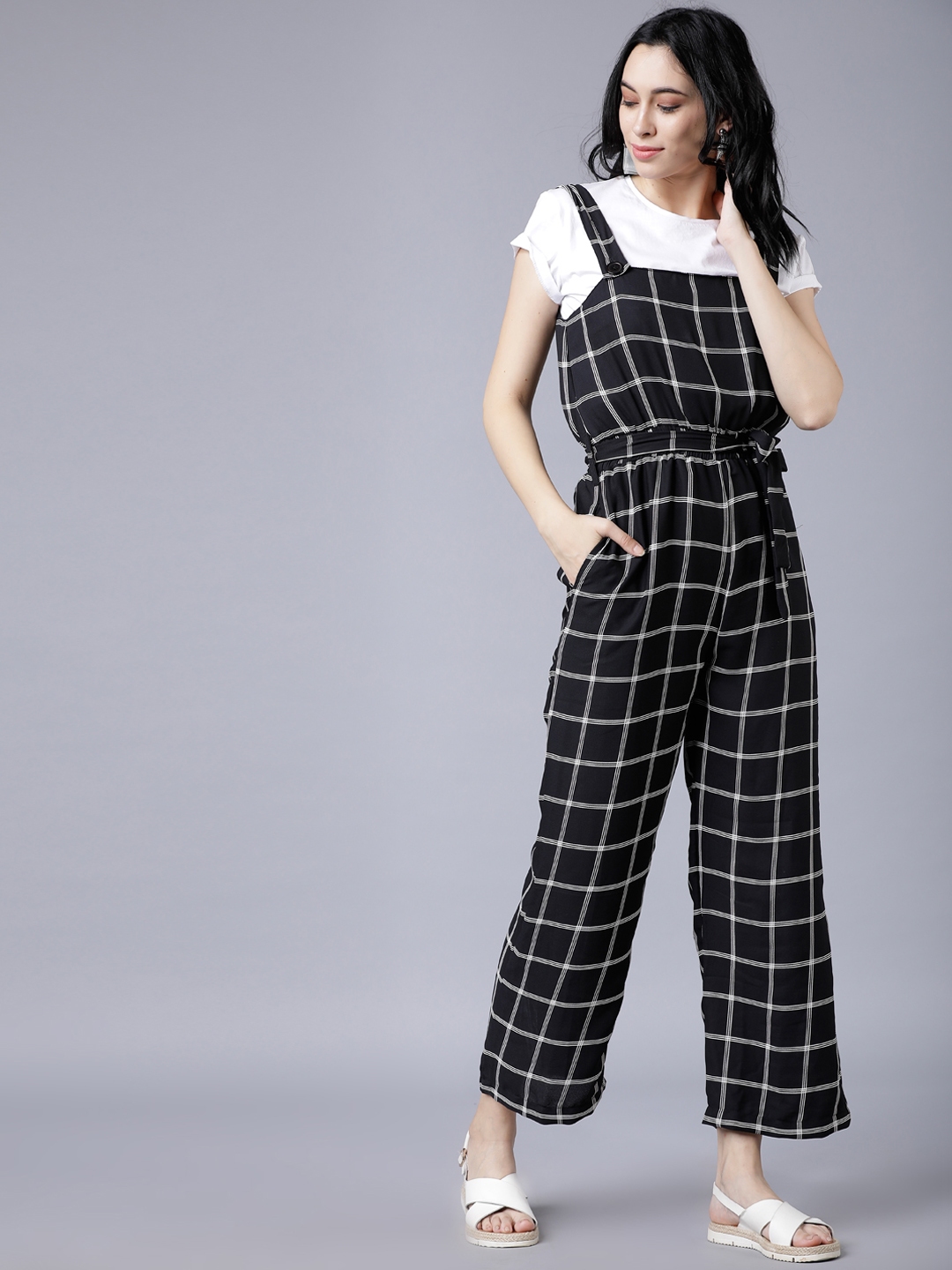 Tokyo Talkies Black Printed Basic Jumpsuit