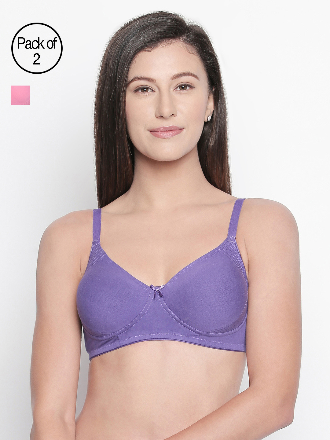 Bodycare Pack of 2 Solid Non-Wired Non Padded Everyday Bra E6577DPIPUR