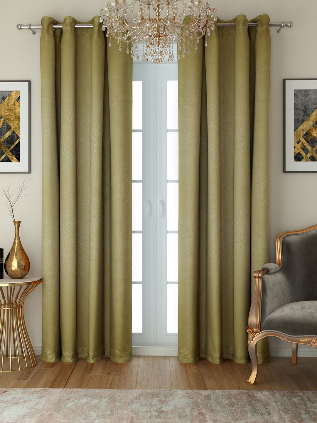 SWAYAM Set Of 2 Blackout 250 GSM Damask Printed Door Curtains