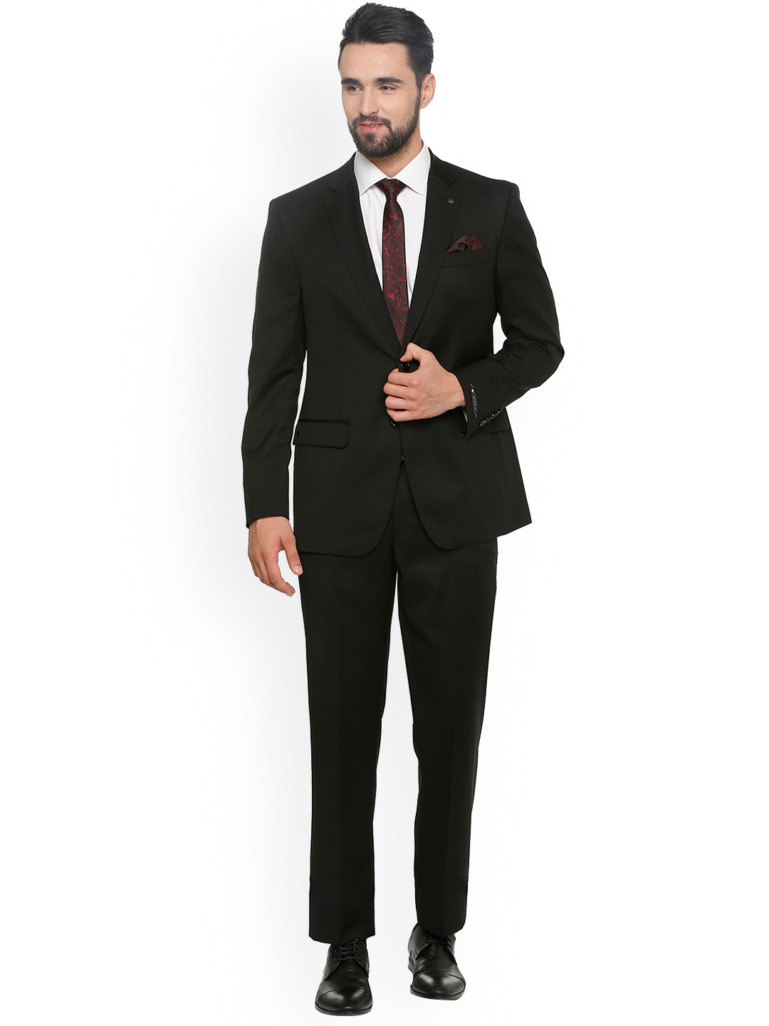 Louis Philipe Men Black Solid Regular-Fit Single-Breasted Suit