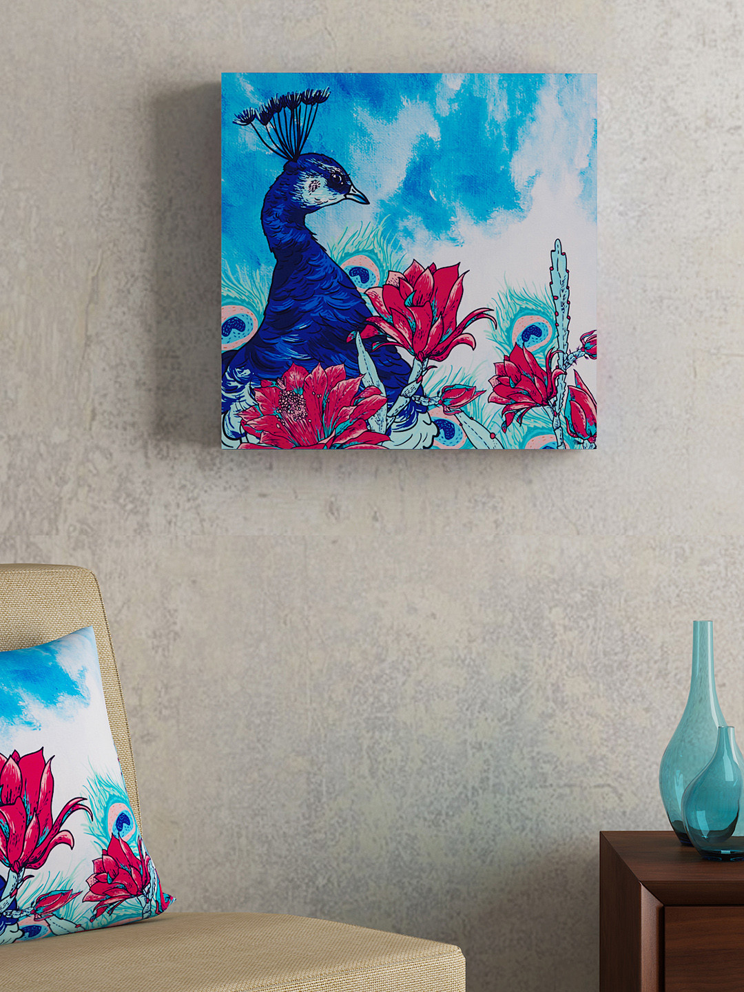 SEJ by Nisha Gupta Blue & Red Framed Wall Painting