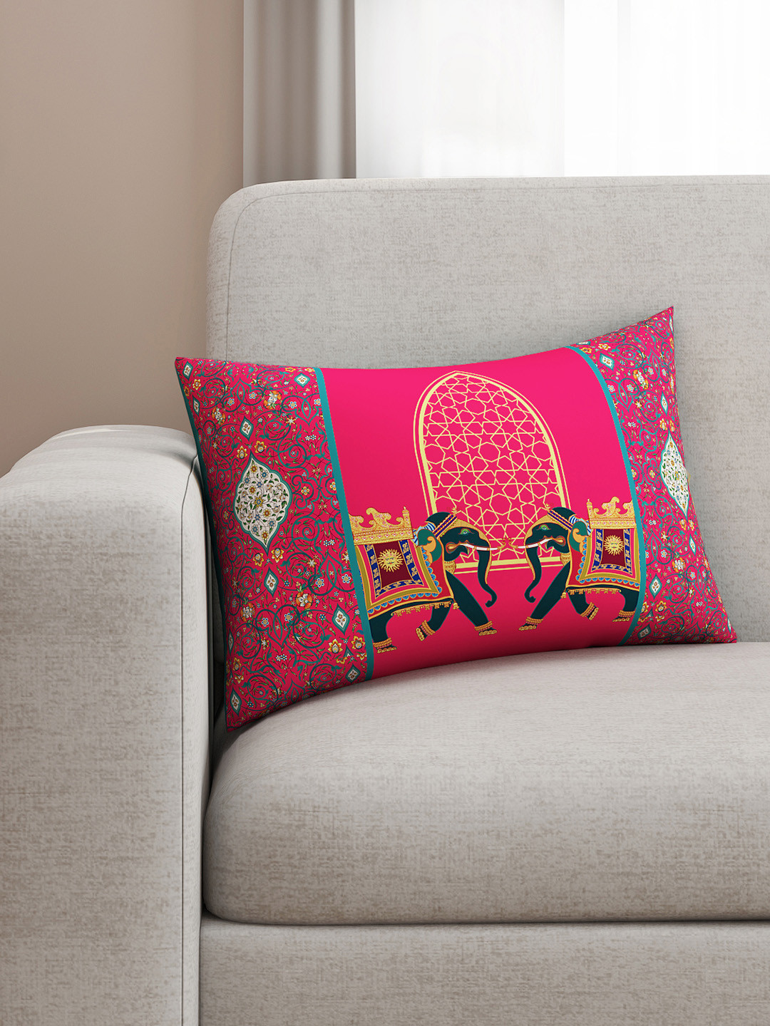 SEJ by Nisha Gupta Pink Single Ethnic Motif Rectangle Cushion Covers
