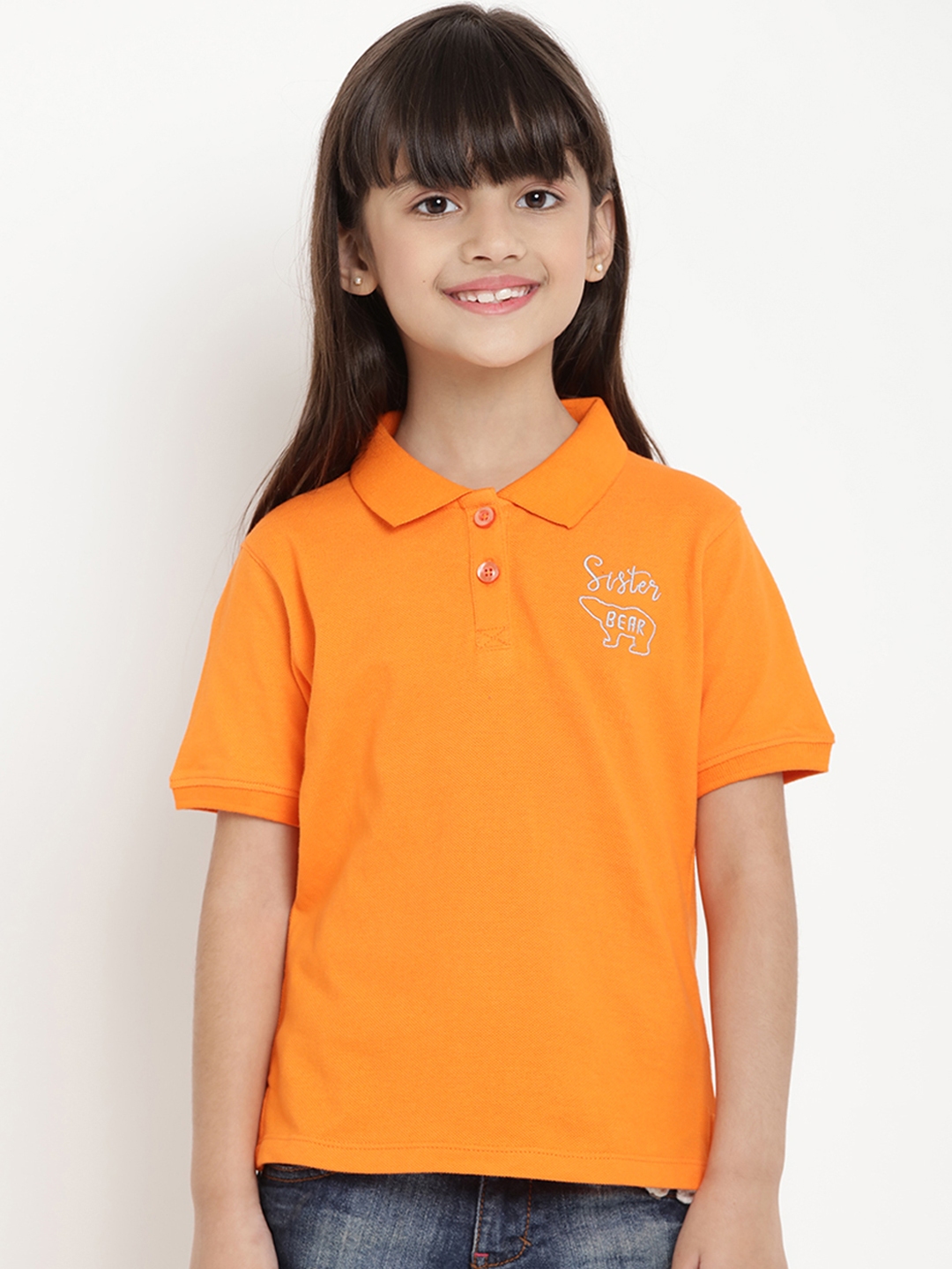 berrytree Girls Orange Solid Organic Cotton Polo Collar Sustainable T shirt