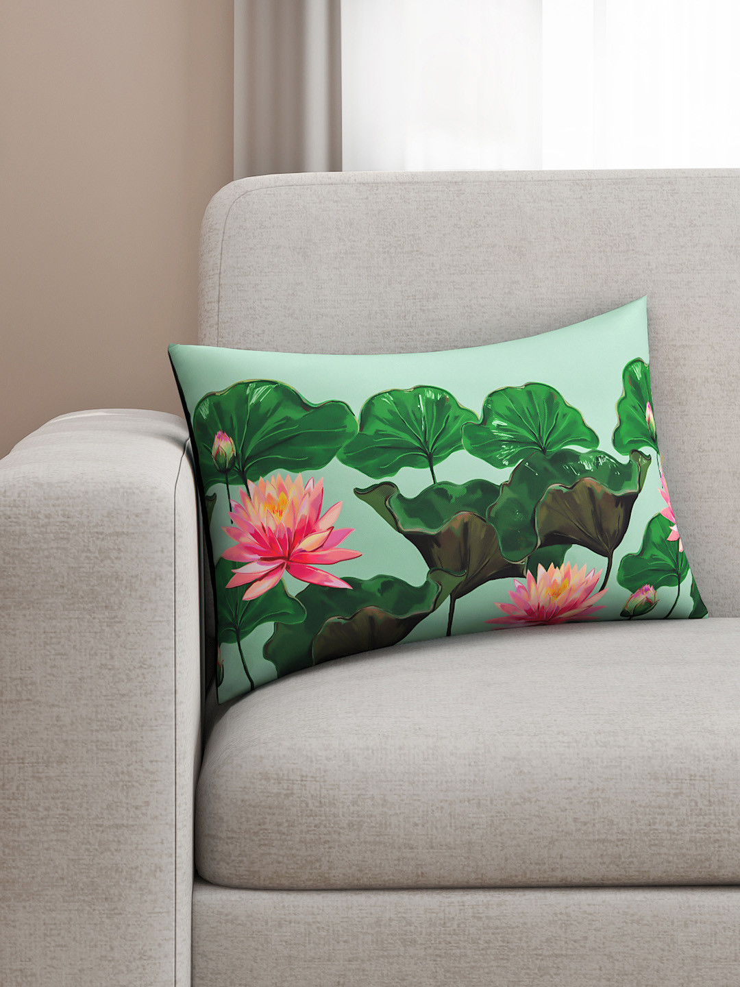 SEJ by Nisha Gupta Green Floral Polyester Washable Rectangle Cushion Covers - 12 x 18 In