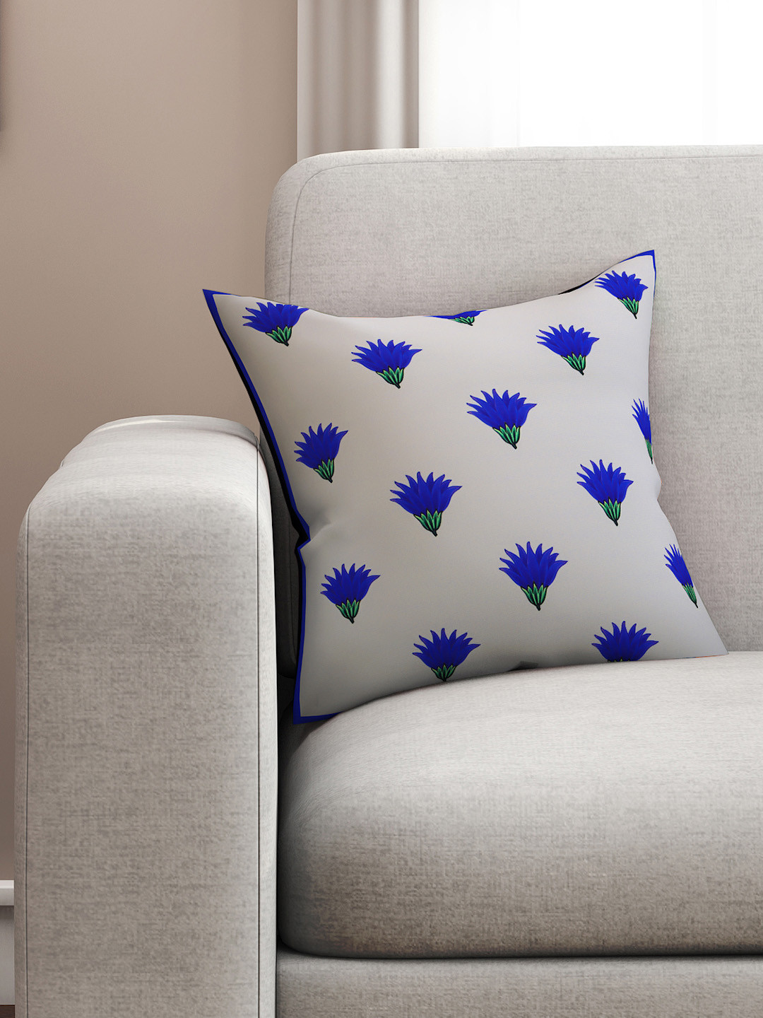 SEJ by Nisha Gupta Blue & Grey Single Floral Square Cushion Cover