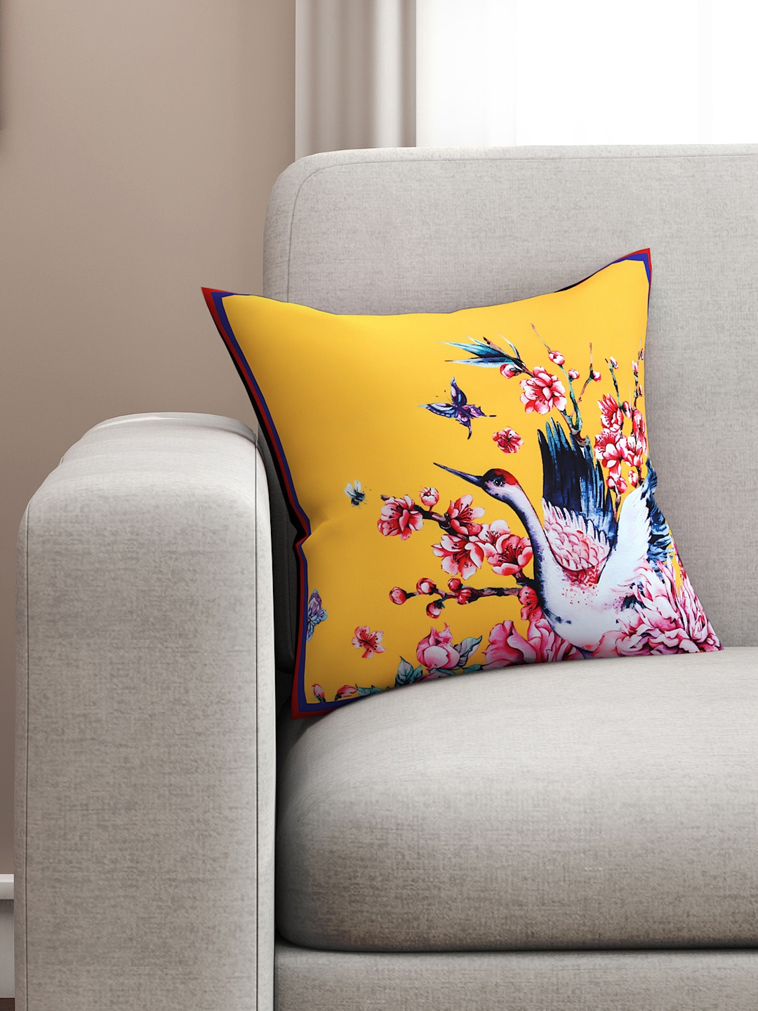 SEJ by Nisha Gupta Yellow Single Abstract Square Cushion Covers