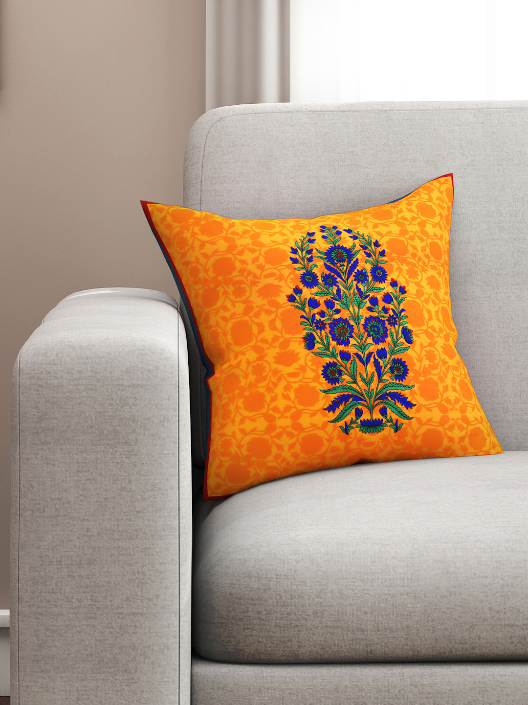 SEJ by Nisha Gupta Mustard Orange Single Floral Square Cushion Covers