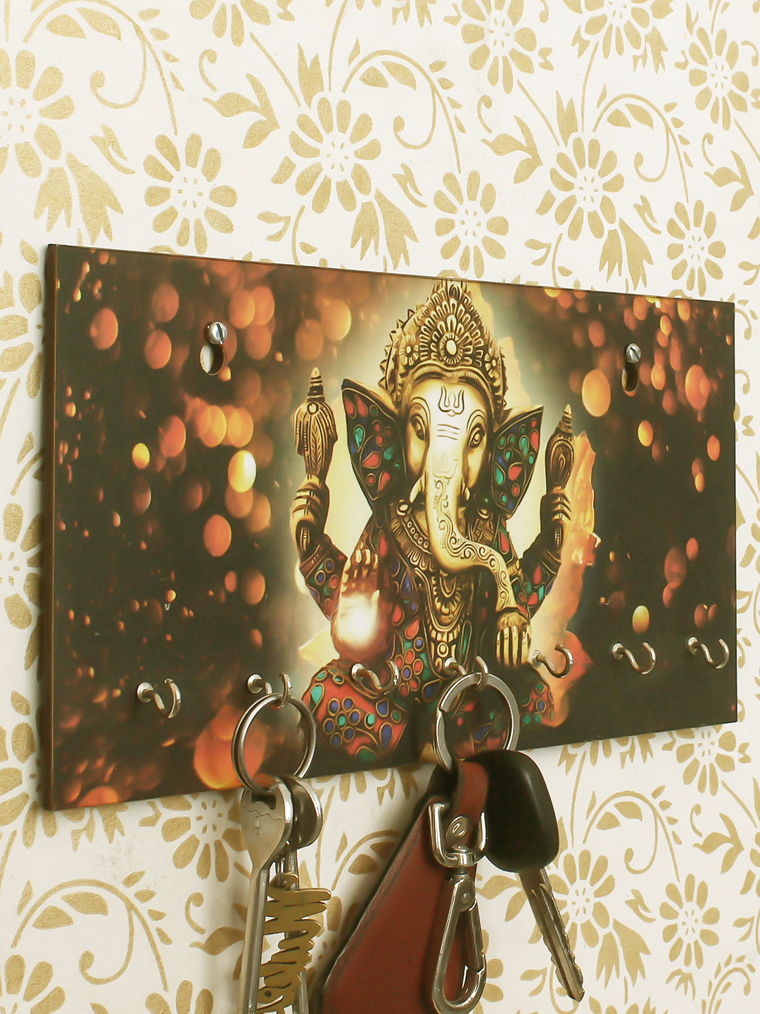eCraftIndia Multicoloured Lord Ganesha Theme Wooden Key Holder