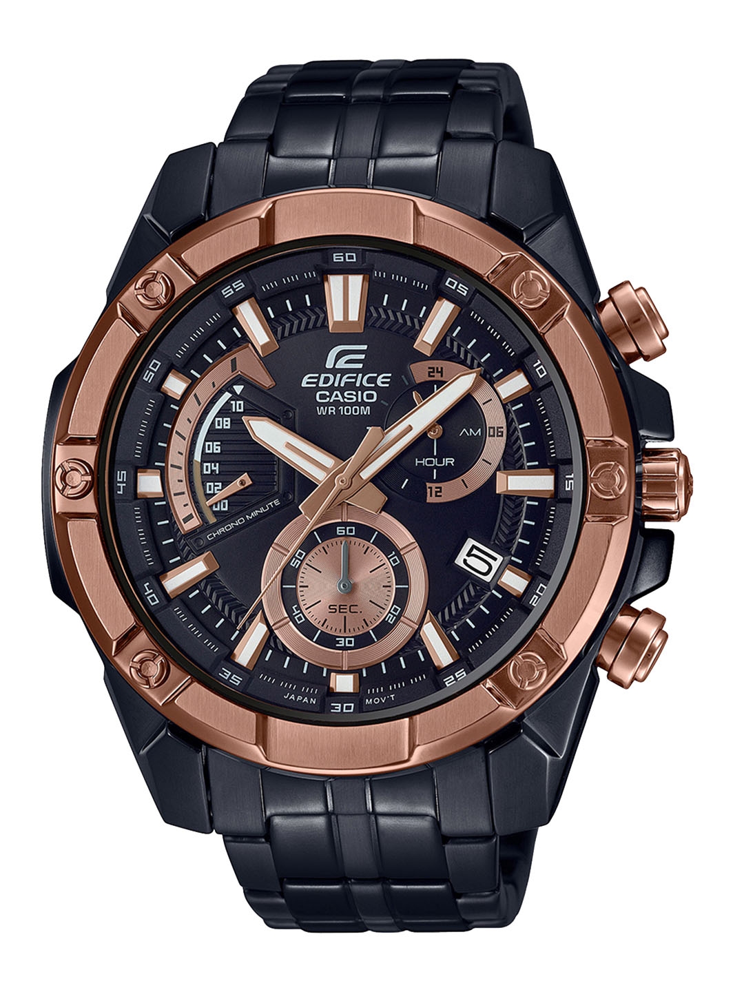 Edifice black hot sale gold watch