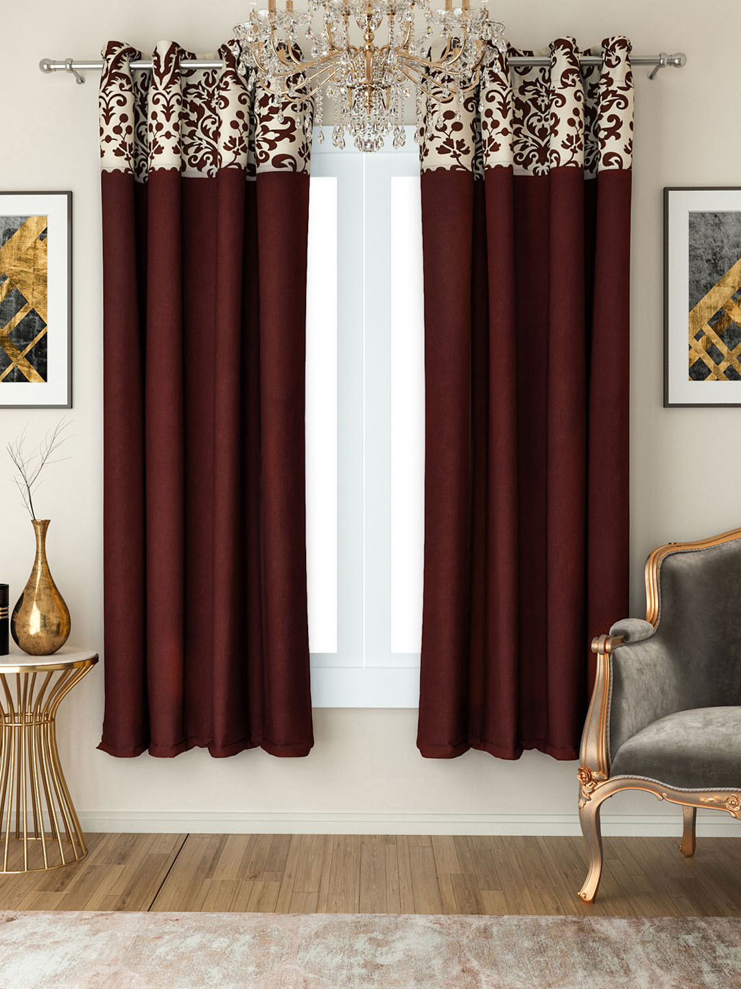 SWAYAM Coffee Brown Set of 2 Casement 220 GSM Window Curtains