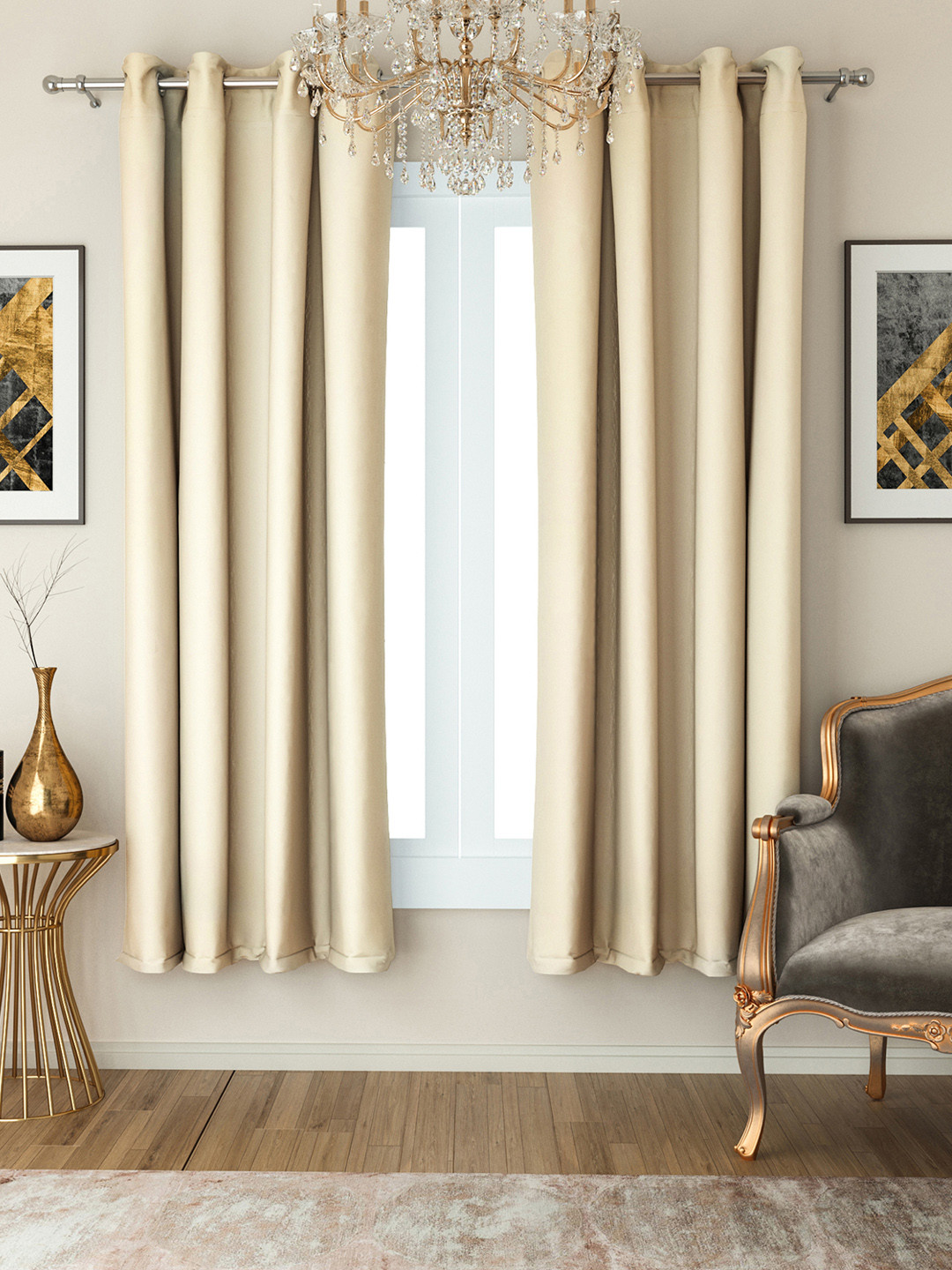 SWAYAM Cream-Coloured Set of 2 Blackout 250 GSM Window Curtains