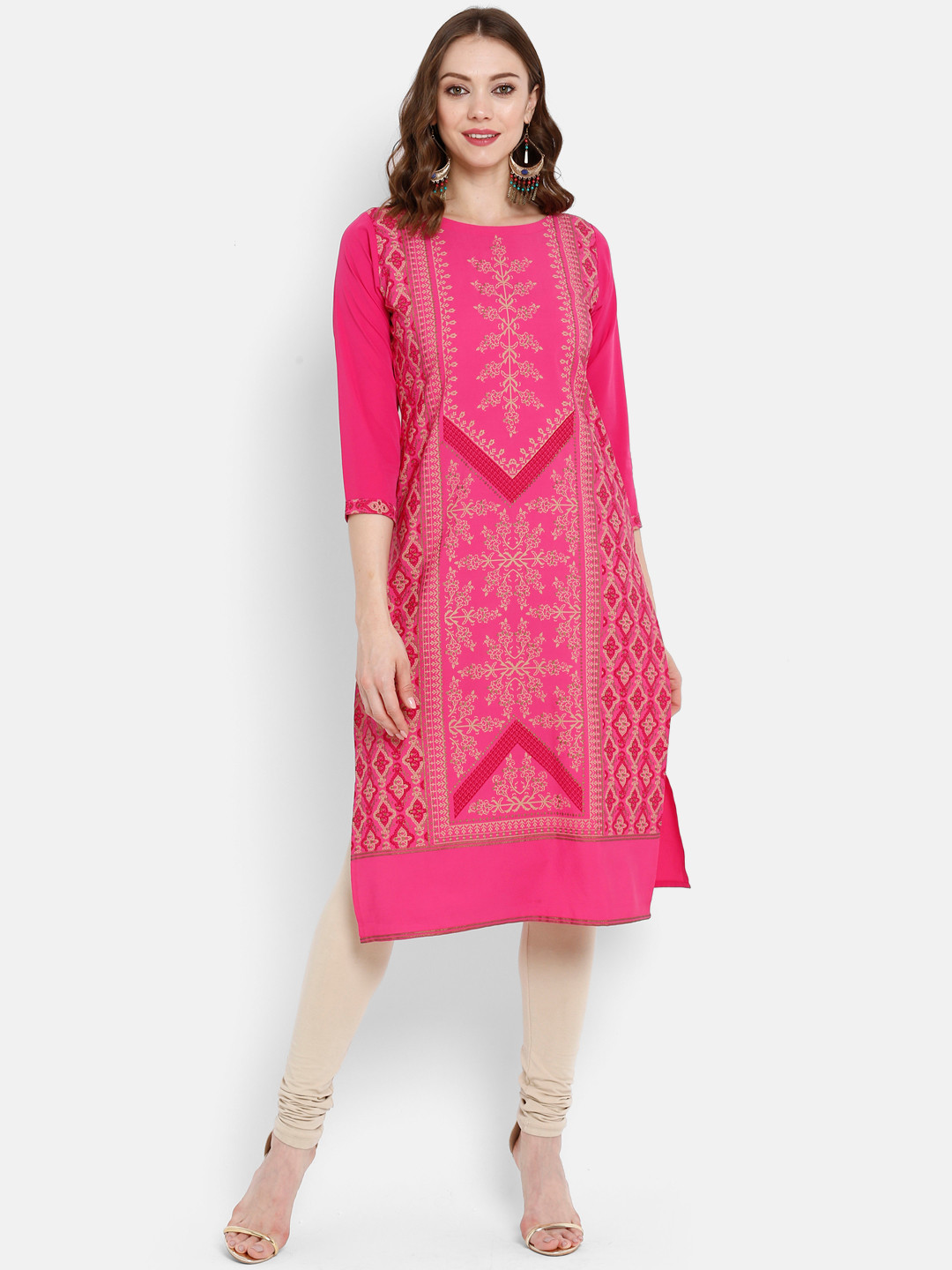 Ahalyaa Women Pink Printed Straight Kurta