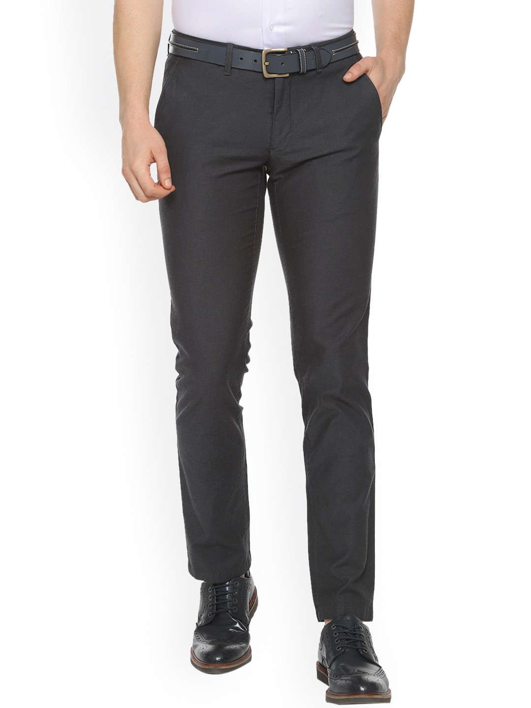 Louis Philippe Men Grey Slim Fit Solid Formal Trousers